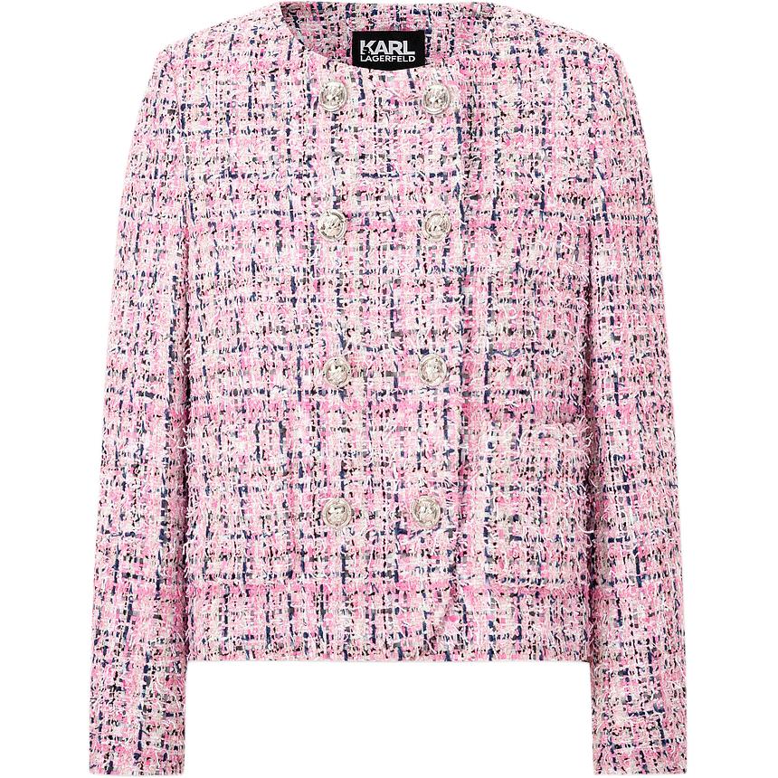 (Women) Pink Karl Lagerfeld Tweed Double-Breasted Cropped Jacket E41W1515
