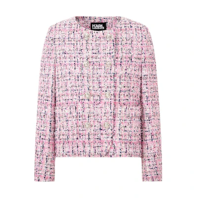(Women) Pink Karl Lagerfeld Tweed Double-Breasted Cropped Jacket E41W1515