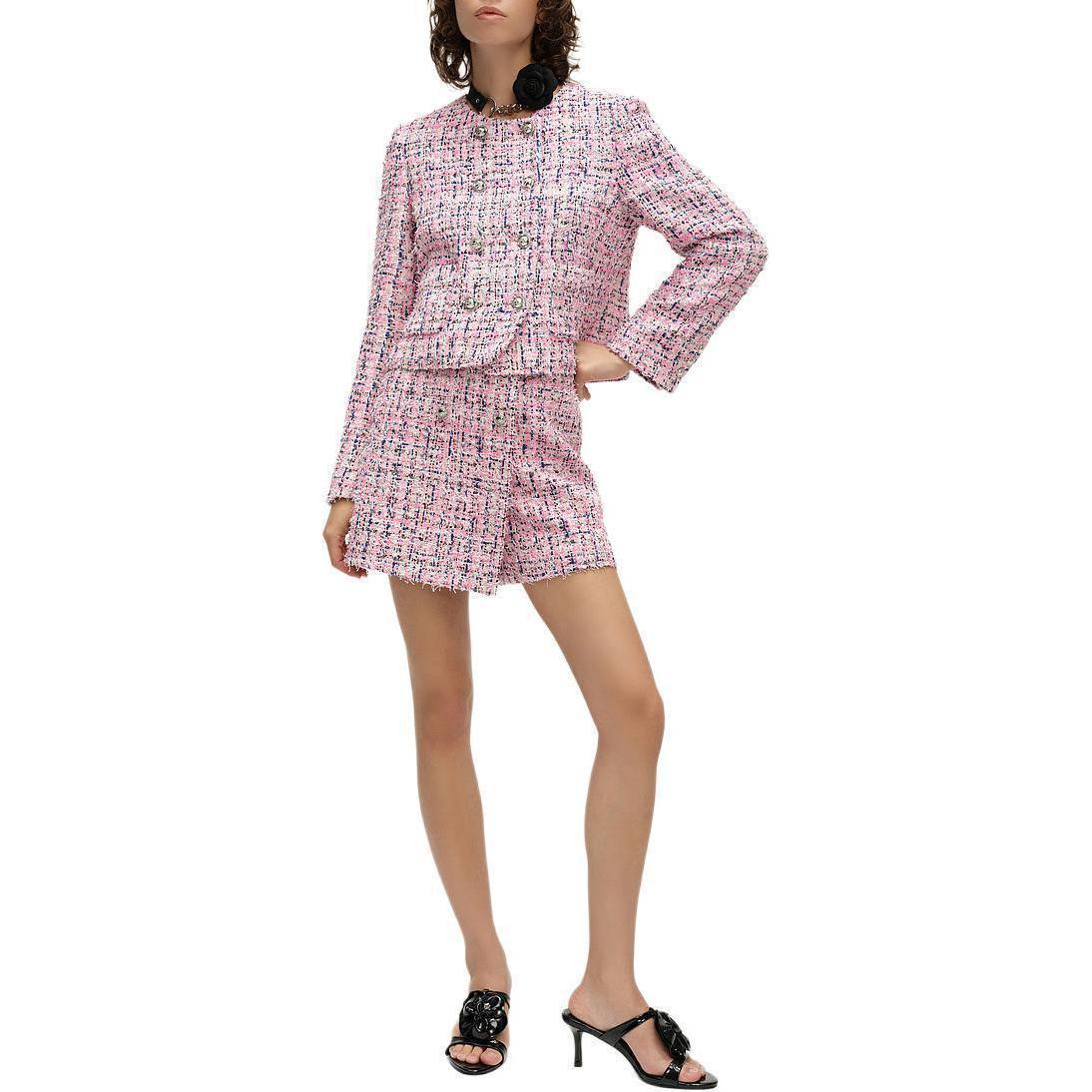 (Women) Pink Karl Lagerfeld Tweed Double-Breasted Cropped Jacket E41W1515 圖 3