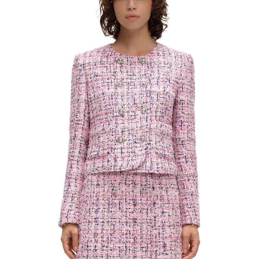 (Women) Pink Karl Lagerfeld Tweed Double-Breasted Cropped Jacket E41W1515 圖 5
