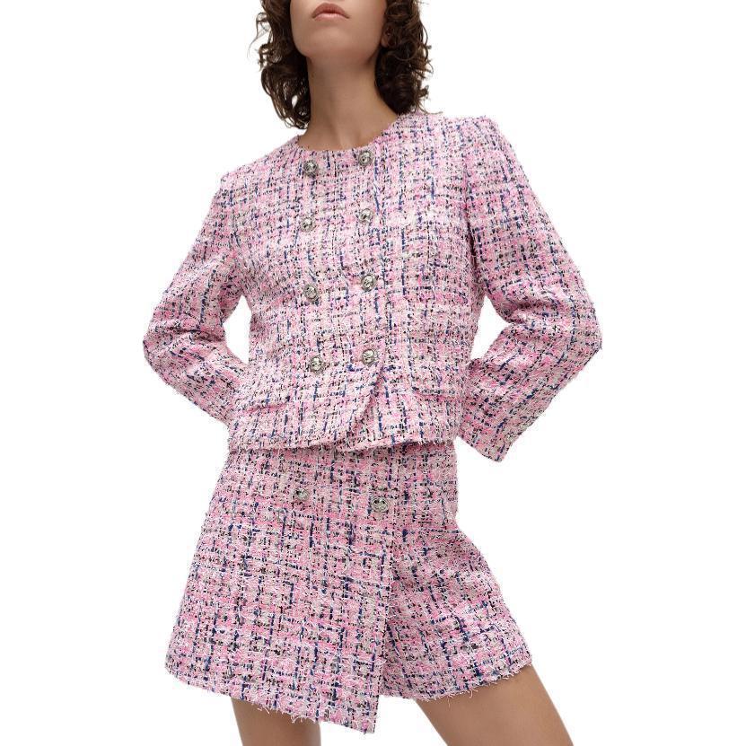 (Women) Pink Karl Lagerfeld Tweed Double-Breasted Cropped Jacket E41W1515 圖 7