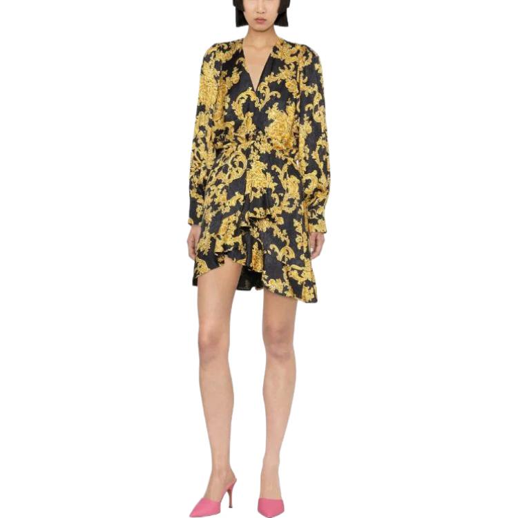 Lookbook (W) PINKO 巴洛克印花V领长袖连衣裙 - 黑色 1G18GFA07TZH2