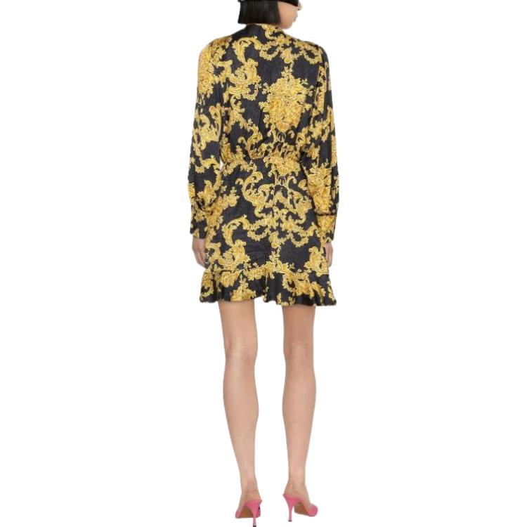 Shop (W) PINKO 巴洛克印花V领长袖连衣裙 - 黑色 1G18GFA07TZH2