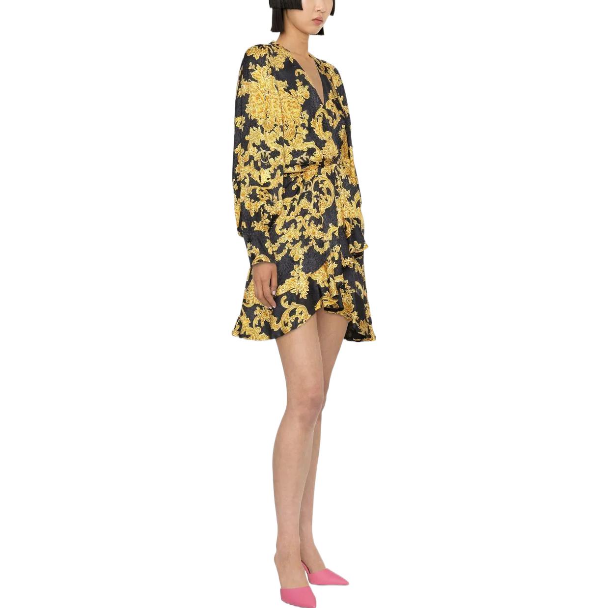 Purchase (W) PINKO 巴洛克印花V领长袖连衣裙 - 黑色 1G18GFA07TZH2