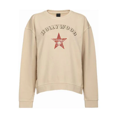 (Women) PINKO Beige Letter Star Crewneck Casual Long-Sleeve Sweatshirt 100352A0L6*C28