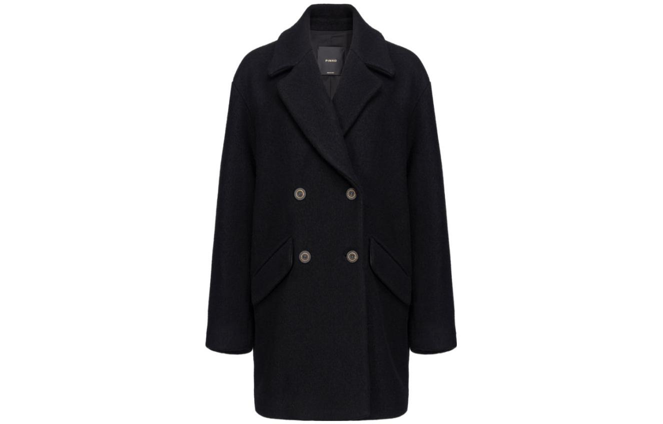 (Women) PINKO  Black Double-Breasted Coat with Solid Lapel Design. 1G18CPZ350-Z99
