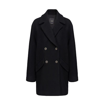 (Women) PINKO Black Double-Breasted Coat with Solid Lapel Design. 1G18CPZ350-Z99