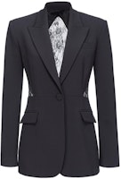 (Women) PINKO Black Lace Blazer with Notch Lapel and Single-Breasted Design. 102849A1JU-Z99 (Women) PINKO Black Lace Blazer with Notch Lapel and Single-Breasted Design. 102849A1JU-Z99