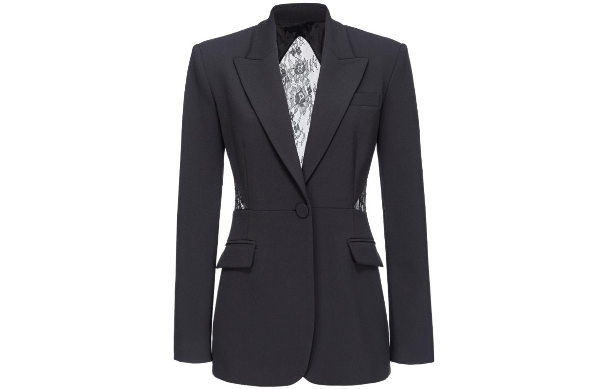 Order (W) PINKO 黑色蕾絲單排扣西裝外套搭配缺口翻領設計。 102849A1JU-Z99