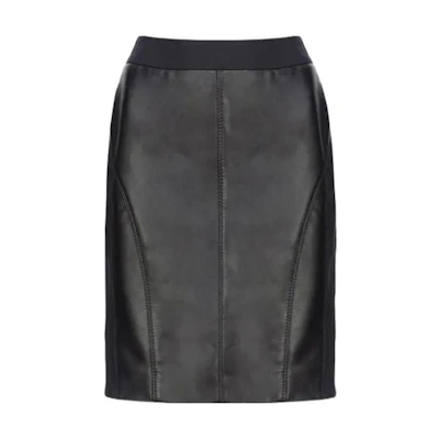 (Women) PINKO Black Leather and Fabric Mini Skirt - Casual Solid Design. 102775A1KB-Z99
