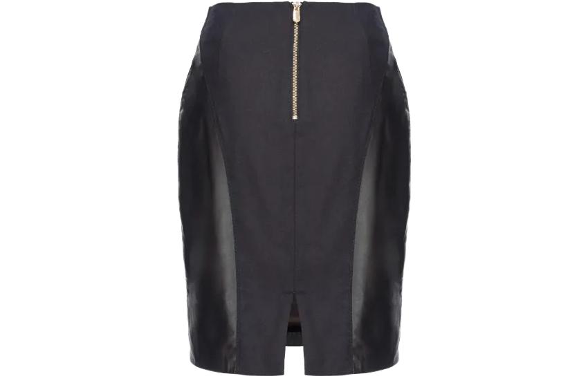 Lookbook (W) PINKO Skirt Kulit Hitam Mini - Reka Bentuk Kasual Padu. 102775A1KB-Z99