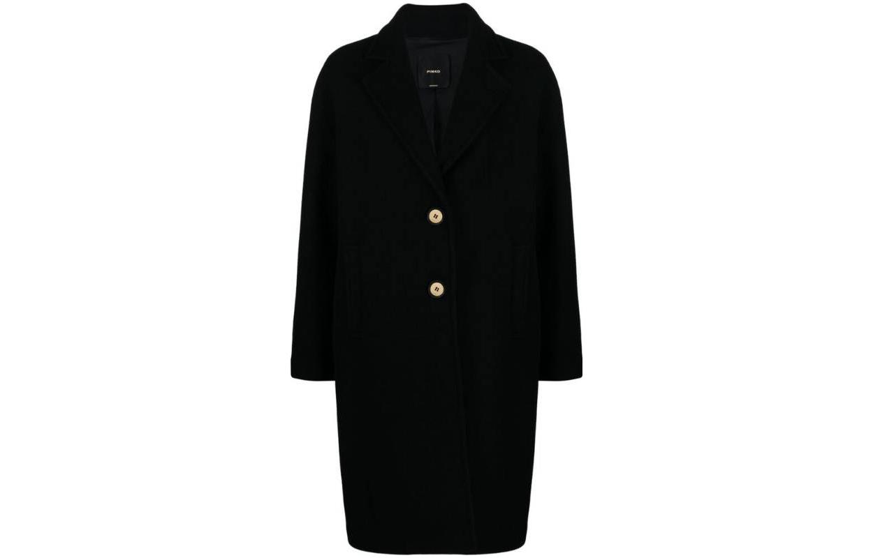 Order (W) PINKO 블랙 롱 싱글 브레스티드 코트 101809Y7DY-Z99