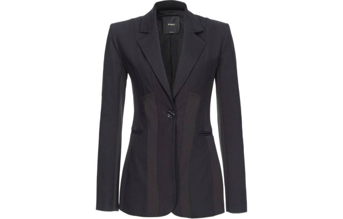 (Women) PINKO  Black Single-Breasted Blazer with Striped Lapel Design. 103032A1MX-Z99