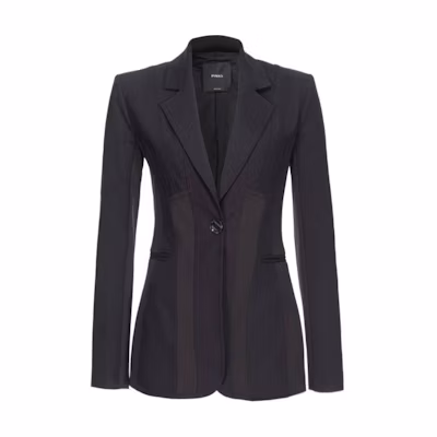 (Women) PINKO Black Single-Breasted Blazer with Striped Lapel Design. 103032A1MX-Z99