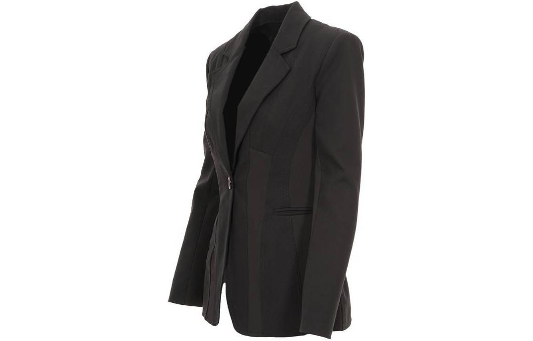 Shop (W) PINKO 黑色單排扣西裝外套附條紋翻領設計。 103032A1MX-Z99