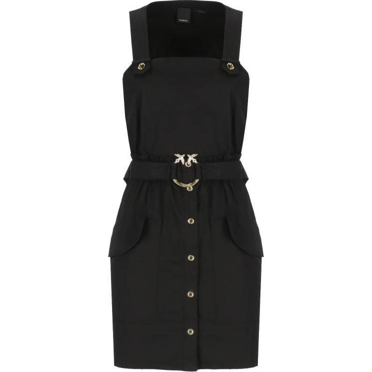 (Women) PINKO  Black Sleeveless Mini Dress with Logo Patch and Square Neckline. 103212A1N3-Z99
