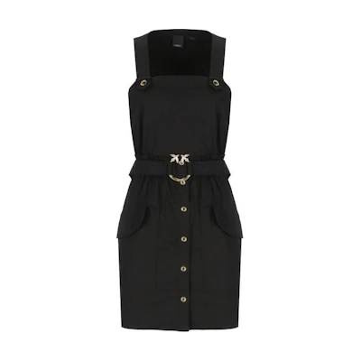 (Women) PINKO Black Sleeveless Mini Dress with Logo Patch and Square Neckline. 103212A1N3-Z99