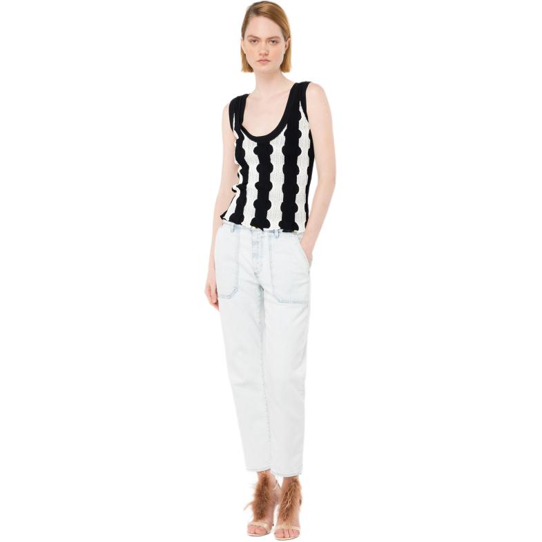 (Women) Pinko  Black Slim-Fit Knitted Hollow-Out Tank Top 103468A1UN-ZZ1