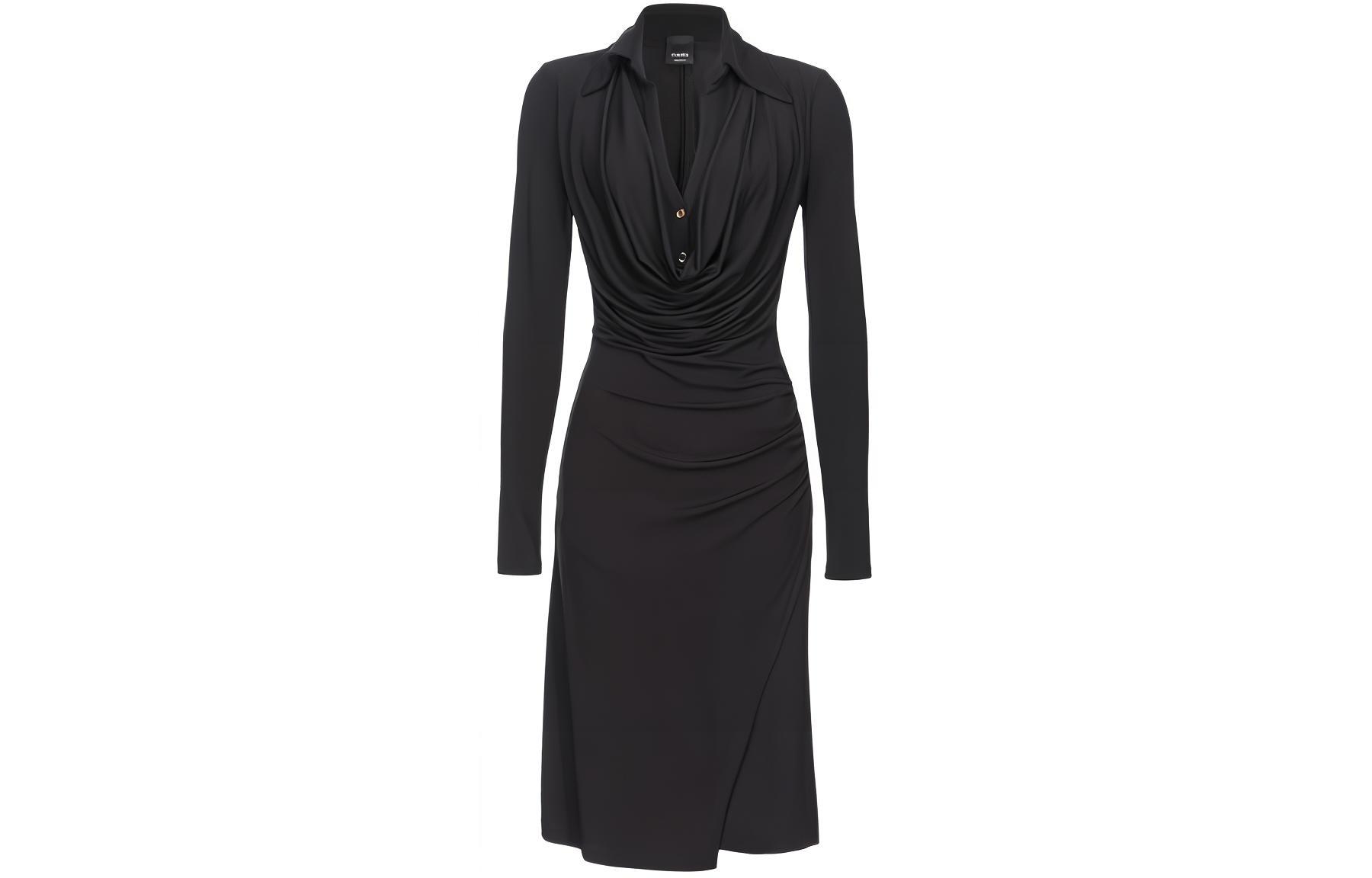 (Women) PINKO  Black Slim-Fit V-Neck Long Sleeve Midi Dress. 103052A1L0-Z99