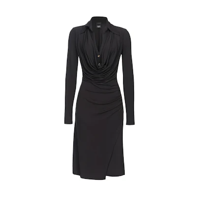 (Women) PINKO Black Slim-Fit V-Neck Long Sleeve Midi Dress. 103052A1L0-Z99