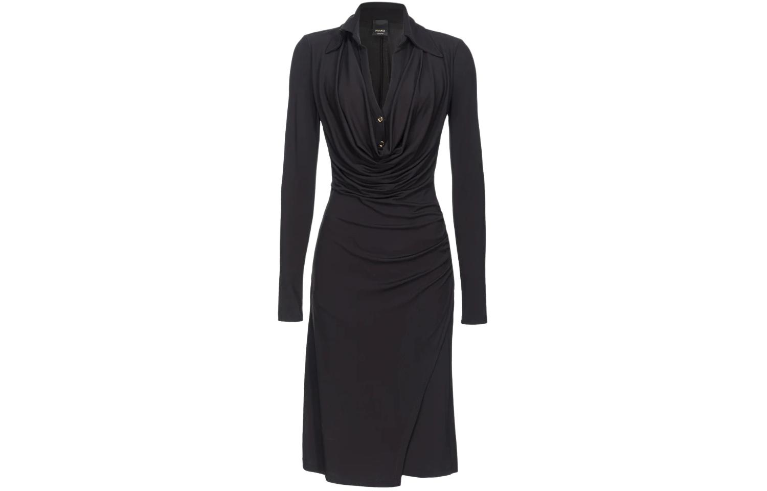 (Women) PINKO  Black Slim-Fit V-Neck Long Sleeve Midi Dress. 103052A1L0-Z99 圖 2