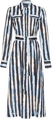 (W) PINKO 黑色條紋長袖連身中長裙帶翻領設計 100909A1UK-DZE Buy (W) PINKO 黑色條紋長袖連身中長裙帶翻領設計 100909A1UK-DZE