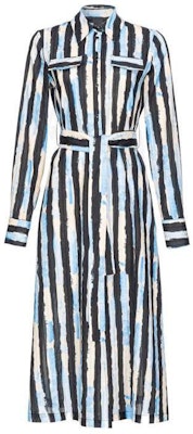 (W) PINKO 黑色條紋長袖連身中長裙帶翻領設計 100909A1UK-DZE Order (W) PINKO 黑色條紋長袖連身中長裙帶翻領設計 100909A1UK-DZE