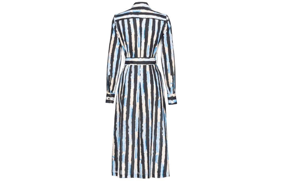 Lookbook (W) PINKO 黑色條紋長袖連身中長裙帶翻領設計 100909A1UK-DZE