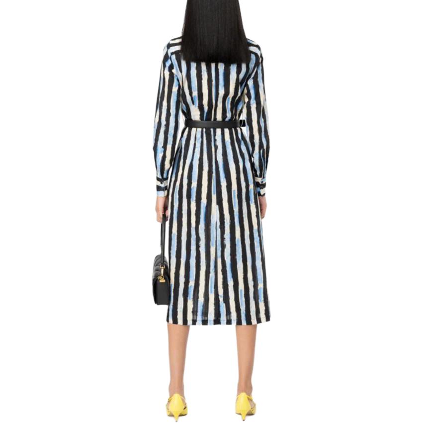 Purchase (W) PINKO 黑色條紋長袖連身中長裙帶翻領設計 100909A1UK-DZE