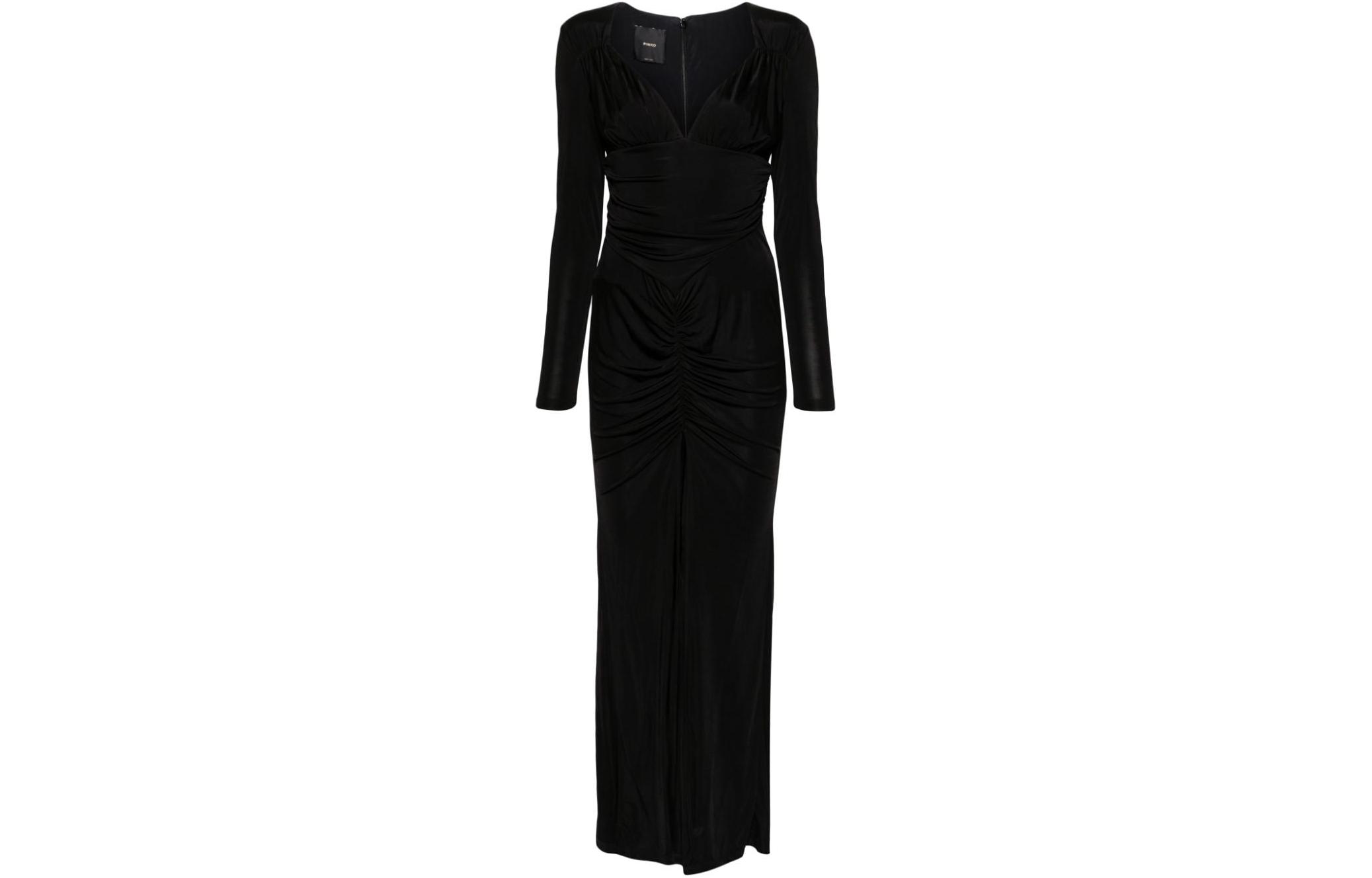 (Women) PINKO  Black V-Neck Long Sleeve Slim Fit Maxi Dress. 102916A1JS-Z99