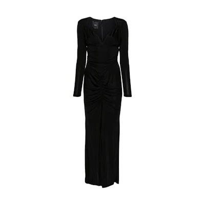(Women) PINKO Black V-Neck Long Sleeve Slim Fit Maxi Dress. 102916A1JS-Z99