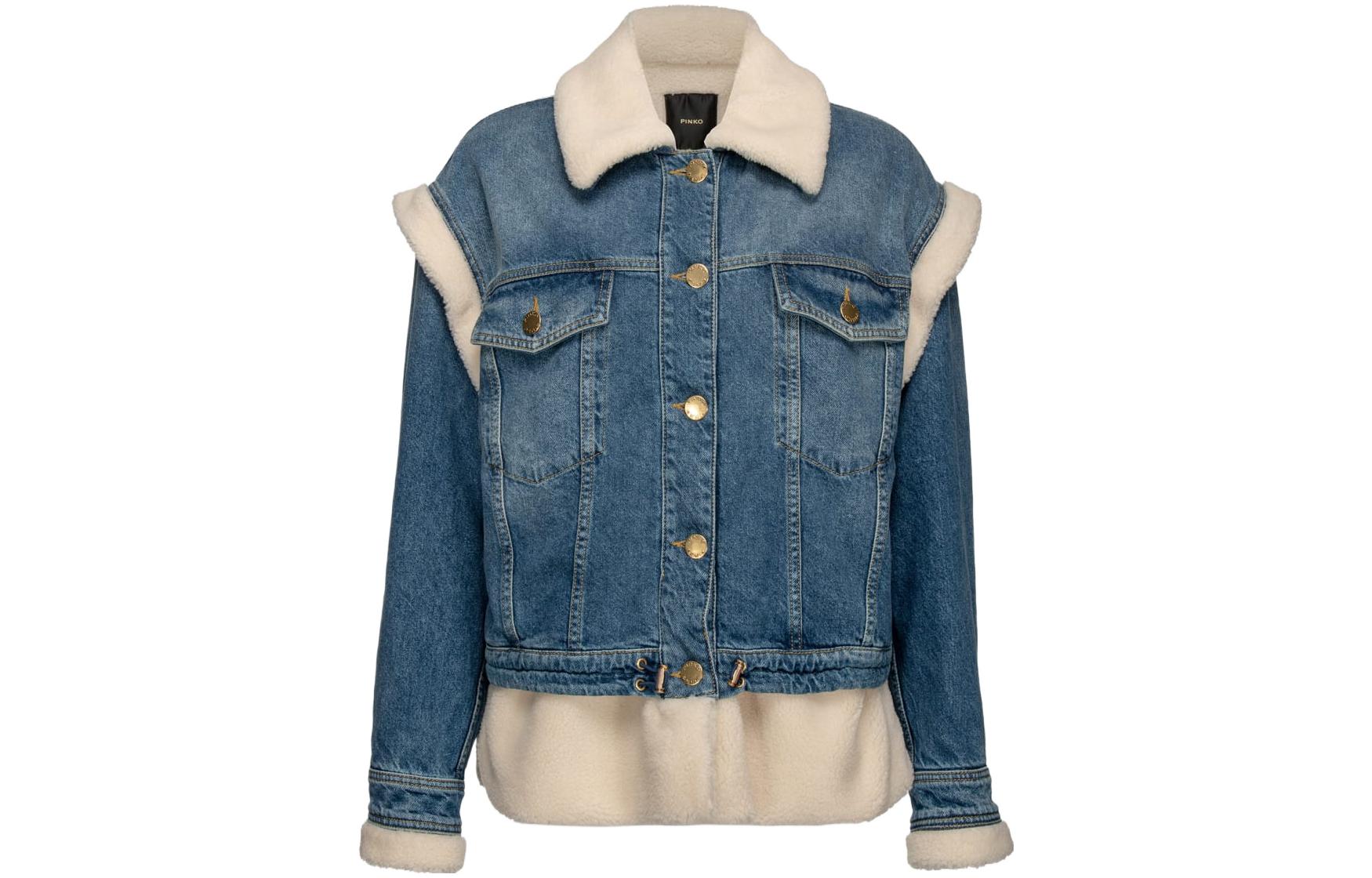 (Women) PINKO  Blue Denim Jacket with Contrast Panels and Single-Breasted Design. 1J111HA0D3-EC8
