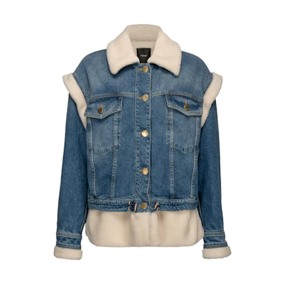 (Women) PINKO Blue Denim Jacket with Contrast Panels and Single-Breasted Design. 1J111HA0D3-EC8