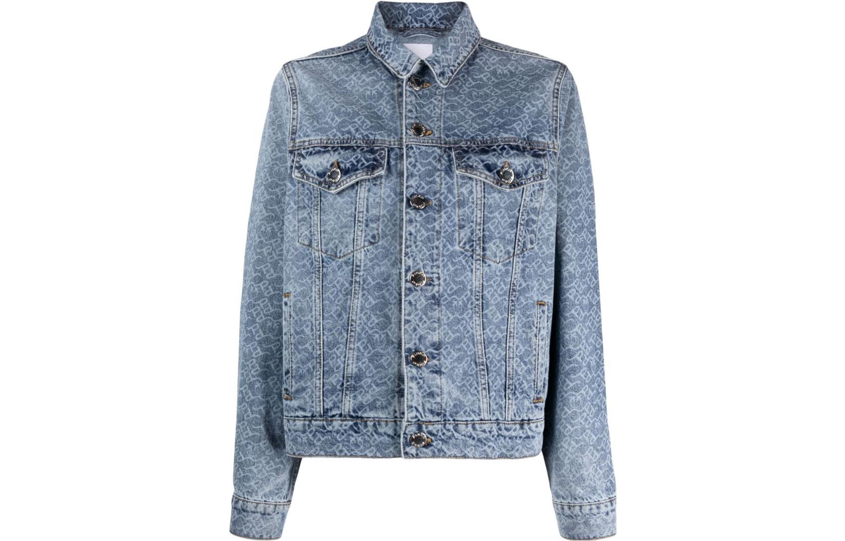 (Women) PINKO  Blue Long Sleeve Jacket with All-Over Print and Button Closure. 100803A0Q0-ZG4