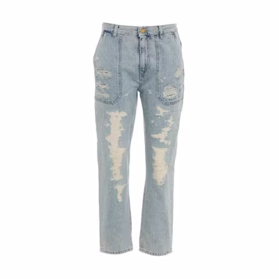 (Women) PINKO Distressed Logo Jeans Light Blue. 102761A1JJ-PJP