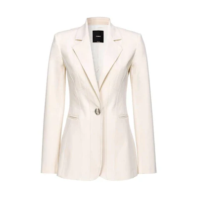 (Women) PINKO Dual-Fabric Single-Breasted Blazer in Off-White. 103032A1MX-N96
