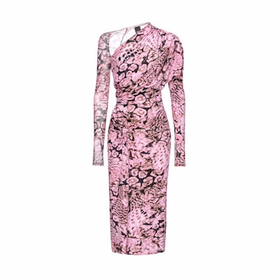 (Women) PINKO Floral Slim-Fit Long-Sleeve Midi Dress - Pink. 103023A1O5-UY6
