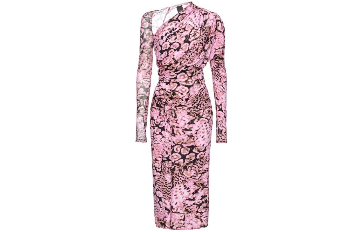 Order (W) PINKO 花卉修身长袖中长连衣裙 - 粉色 103023A1O5-UY6