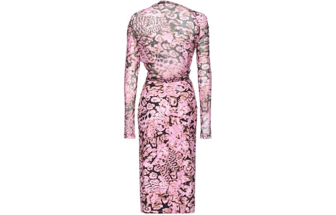 Lookbook (W) PINKO 花卉修身长袖中长连衣裙 - 粉色 103023A1O5-UY6