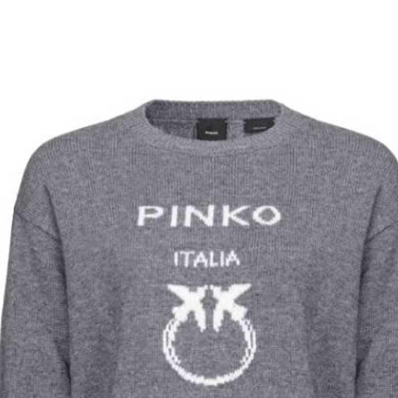 Shop (W) PINKO Sweatshirt Kelabu Leher Bulat dengan Reka Bentuk Logo Huruf 100414Y7Z4-I42