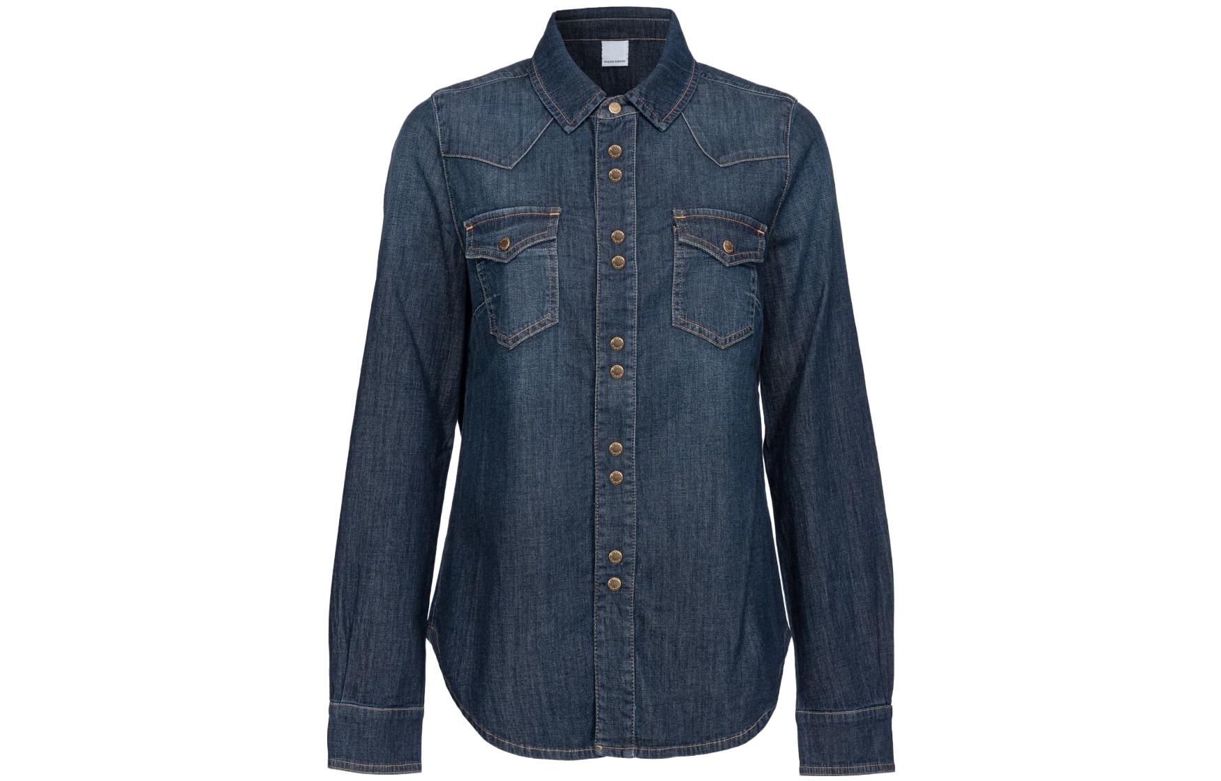 (Women) PINKO  Long Sleeve Blue Denim Shirt with Single Breasted Design. 100316A0ZV-PJC