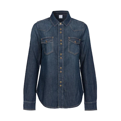 (Women) PINKO Long Sleeve Blue Denim Shirt with Single Breasted Design. 100316A0ZV-PJC
