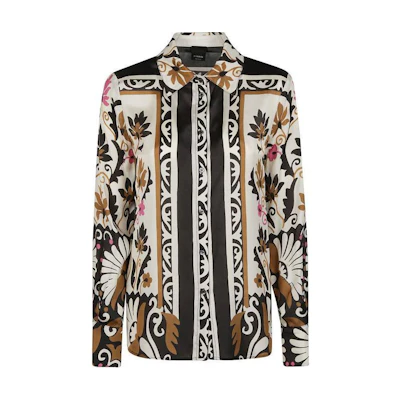 (Women) PINKO Long Sleeve Button-Up Shirt with All-Over Print - Multicolor. 104011A25FLC6