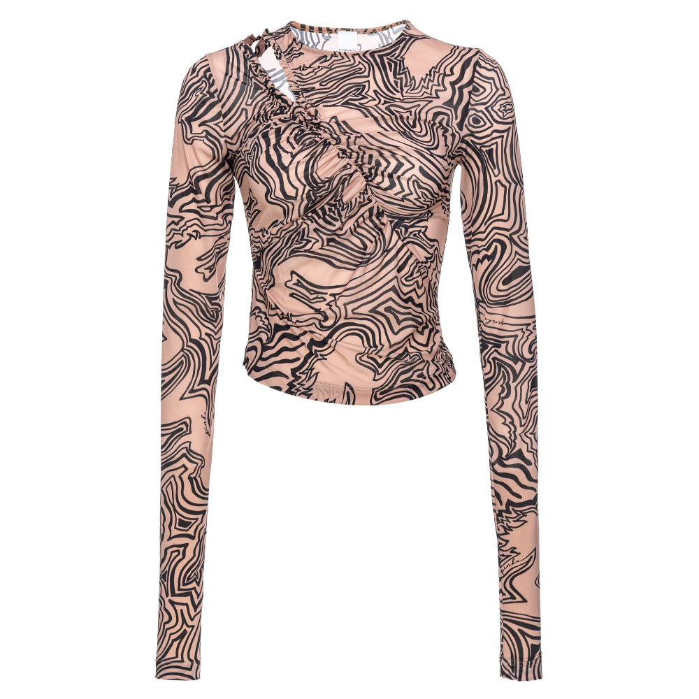 (Women) PINKO  Nude Long Sleeve Printed T-Shirt 102886A1LT-NZ8