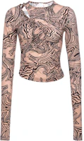 (Women) PINKO Nude Long Sleeve Printed T-Shirt 102886A1LT-NZ8 (Women) PINKO Nude Long Sleeve Printed T-Shirt 102886A1LT-NZ8