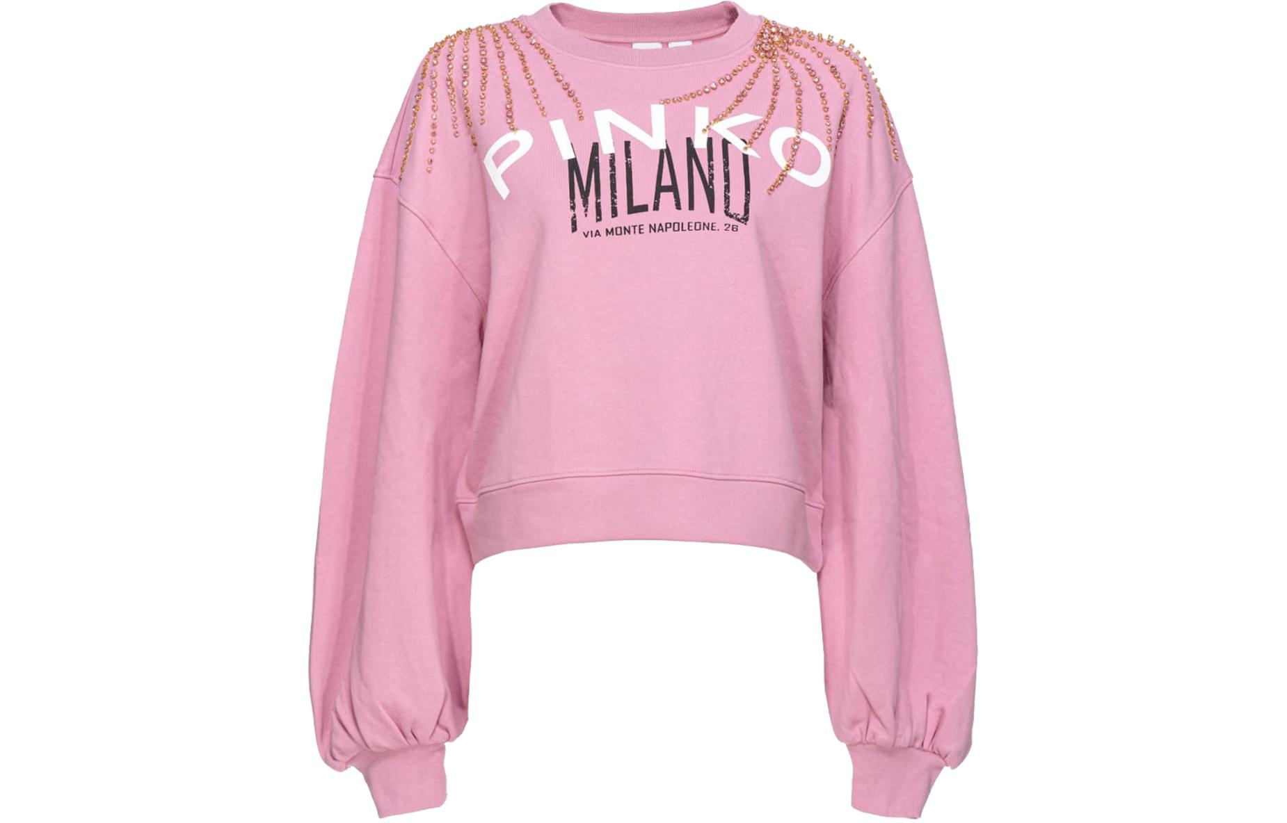 (Women) PINKO  Pink Crewneck Long Sleeve Sweatshirt with Letter Print Design. 102827A1LU-N98