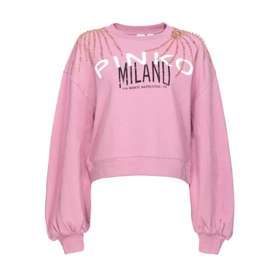 (Women) PINKO Pink Crewneck Long Sleeve Sweatshirt with Letter Print Design. 102827A1LU-N98