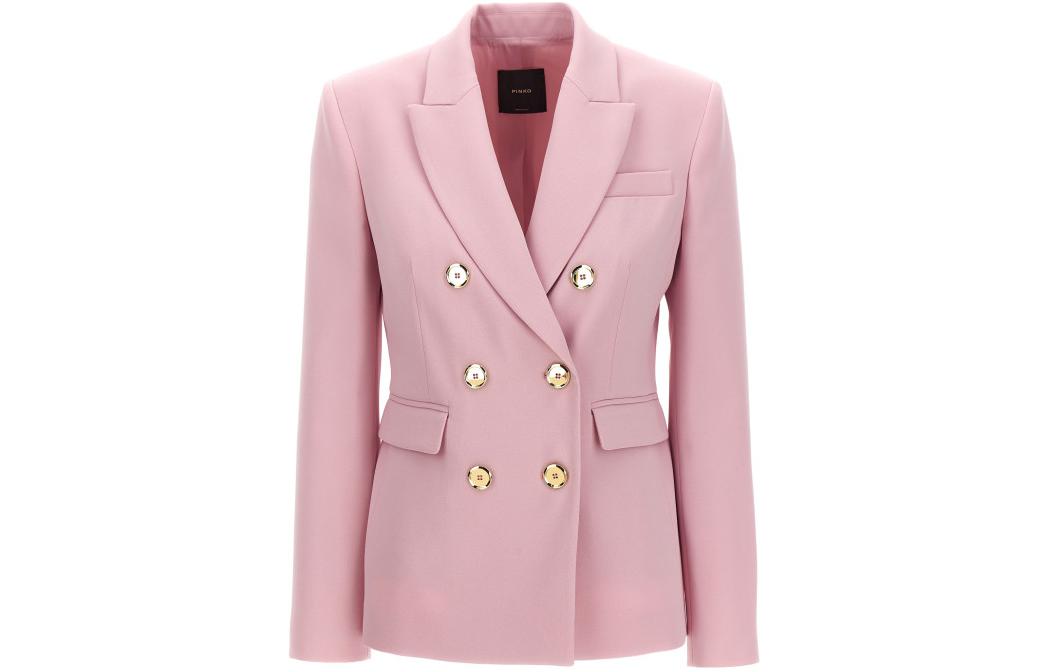 (Women) PINKO  Pink Double-Breasted Blazer with Pockets and Long Sleeves. 102859A14I-N98