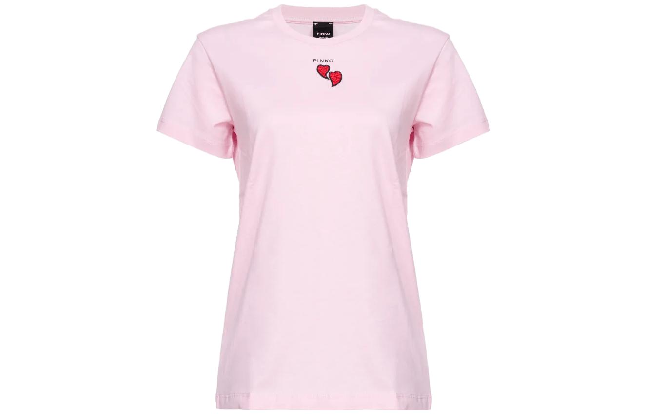 (Women) PINKO  Pink Graphic Letter Print Crewneck Short-Sleeve T-Shirt. 100789A1P8-N78