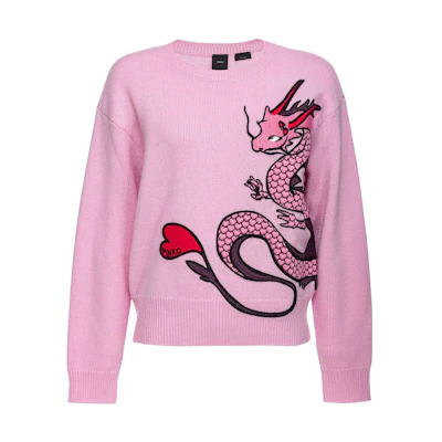 (Women) PINKO Pink Pullover Sweater with Dragon Embroidery. 102875A1LM-N78